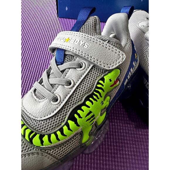 Bull Boys T-Rex Boy Sneakers Dinosaurs Size 1 US Grey Blue  Light-Up Velcro NEW - Picture 13 of 16